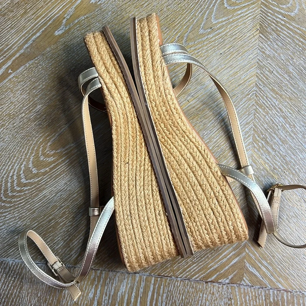 CHICO’S Gold Strap Espadrille Wedge 8
